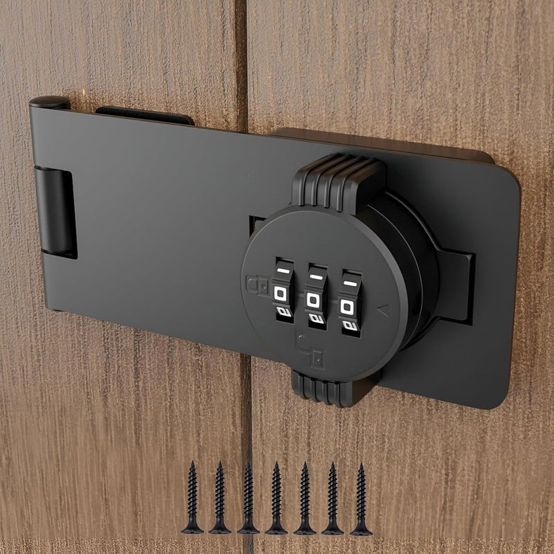 RETRIN Keyless Combination Lock 3-Digit Combination Lock for Doors Twist Knob Hasp Latch Lock with Password Code Zinc Alloy Door Latch for Kitchen Drawers, Cabinets, Cupboard (Black) - Image 1
